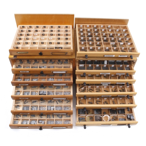 807 - Three chests of compartmented drawers containing numerous brass and metal stamps plus a box of anoth... 