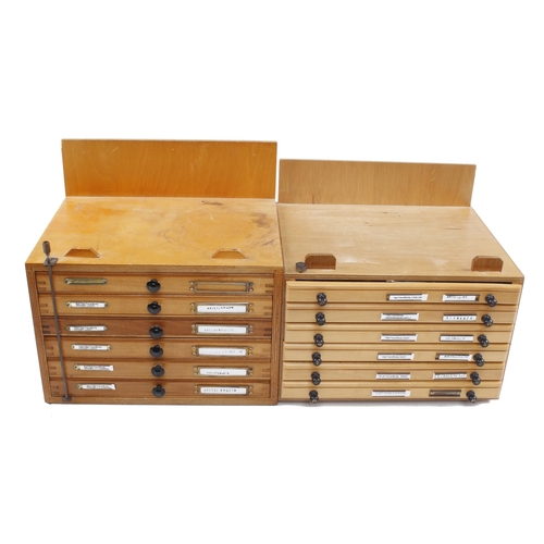 807 - Three chests of compartmented drawers containing numerous brass and metal stamps plus a box of anoth... 