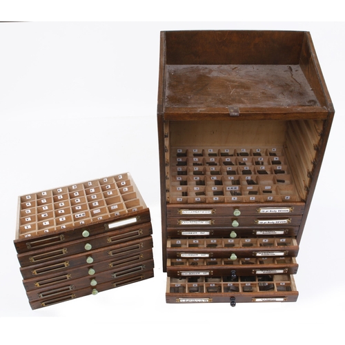 807 - Three chests of compartmented drawers containing numerous brass and metal stamps plus a box of anoth... 