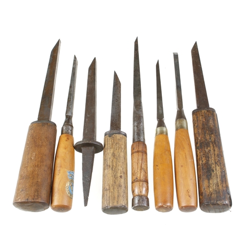 84 - Seven mortice chisels and another lacking handle G