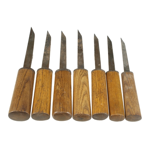 744 - A set of 7 little used mortice chisels by IBBOTSON 1/8