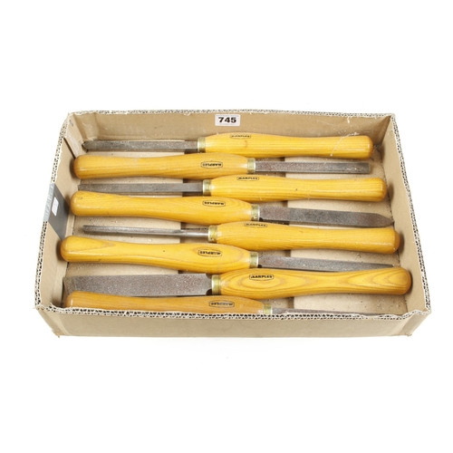 745 - A set of 8 turning tools by MARPLES with ash handles, a little light rust not affecting use G+