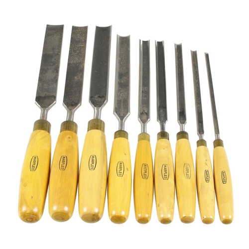 751 - A set of 9 long gouges 1/4