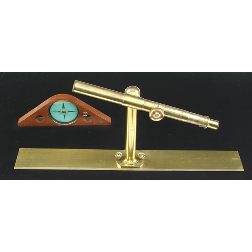 880 - A brass telescopic alidade by STANLEY London with separate compass in orig mahogany box marked 1871 ... 