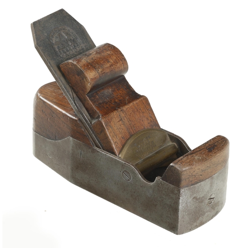 893 - An iron smoother by H.SLATER London with rosewood infill and scrolled wedge G+