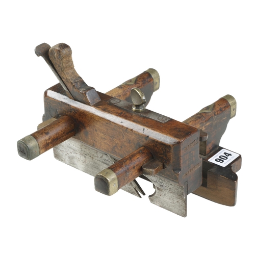 904 - A beech plough plane by VARVILL with unusual iron skate and depth stop, well hammered wedge G