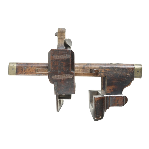 904 - A beech plough plane by VARVILL with unusual iron skate and depth stop, well hammered wedge G