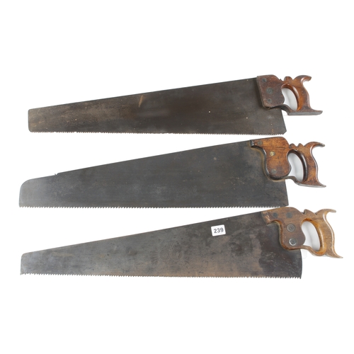 239 - Three hand saws one by SMITHSON another marked Guinea Saw and another G