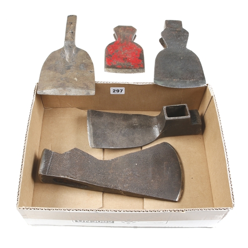 297 - Three axe heads and two adze heads G