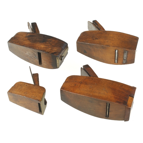 30 - Three beech compass planes with different adjusters and a bullnose plane with brass toe G+