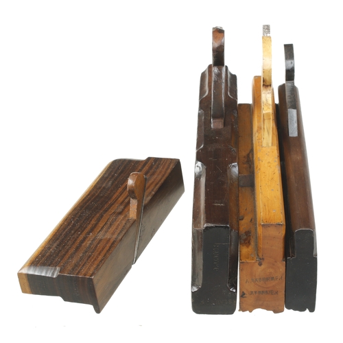 358 - Four planes in exotic timbers, lignum, boxwood and dense redwoods G+