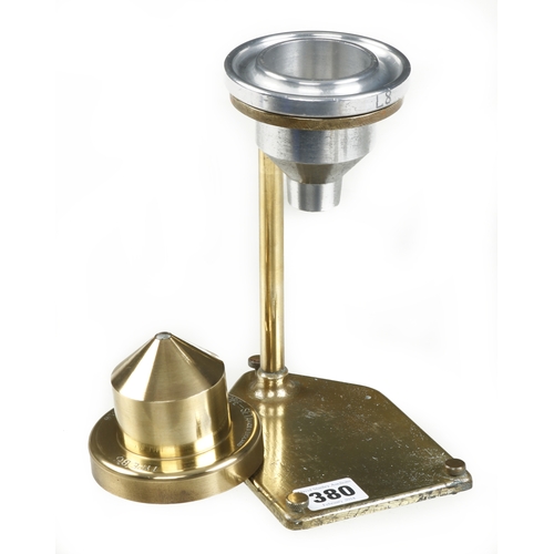 380 - A viscosity flow cup and stand c/w extra cup used to give a viscosity value of a liquid being the ti... 