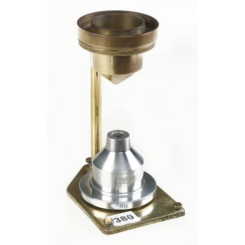 380 - A viscosity flow cup and stand c/w extra cup used to give a viscosity value of a liquid being the ti... 