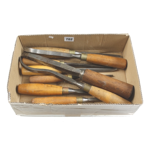 702 - Two mortice lock chisels and 7 mortice chisels G++