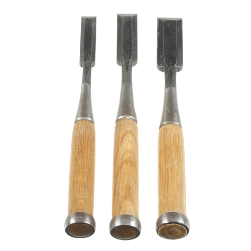 763 - A set of 3 Japanese chisels with hardwood handles 5/8