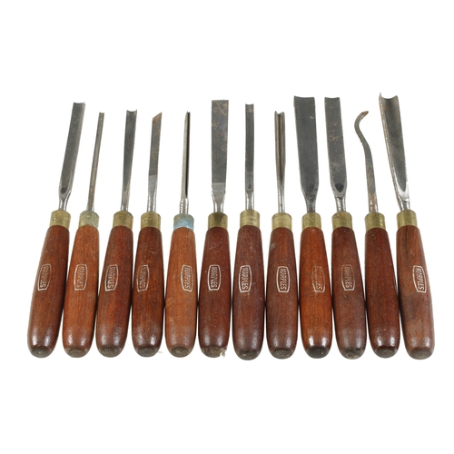 764 - A set of 12 carving tools by MARPLES with hardwood handles G+