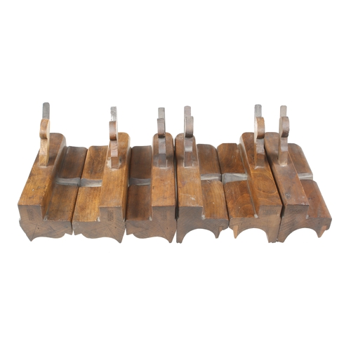 791 - A most unusual set of 6 wide moulding planes 3 1/4