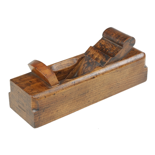 802 - An unusual beech mitre plane by J.CLARKE Liverpool with boxwood mouth adjuster and scrolled wedge G+