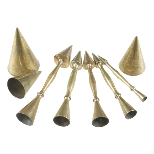 824 - Five organ builder's stylish brass tuning/voicing cones and 3 others G+