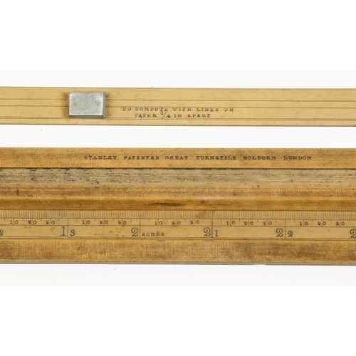 873 - A boxwood computing scale by STANLEY London c/w 10 slender slides with To Compute with Lines on Pape... 