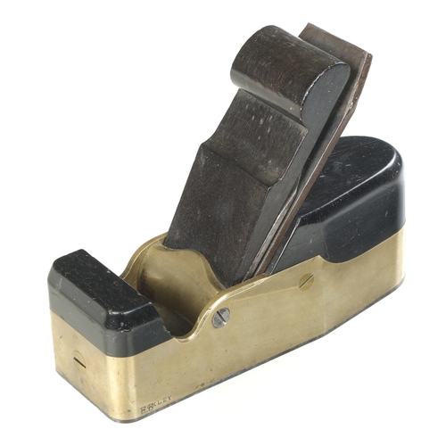 889 - A heavy, nice quality, steel soled gunmetal smoother with ebony infill and scrolled wedge G+