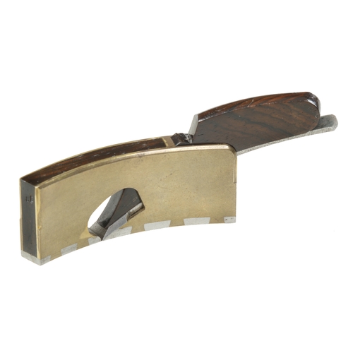 906 - An unusual miniature curved brass rebate plane with d/t steel sole marked G.E. (Geof Entwistle) with... 