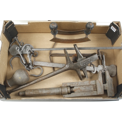 517 - Two large wrenches, two steel yards etc G