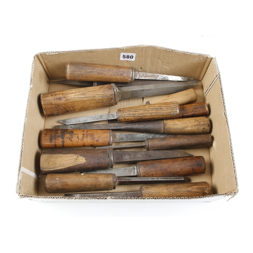 580 - 13 mortice chisels by early makers inc. LAW, CAM, GREEN, BISHOP, SHAW, ALLYN etc G