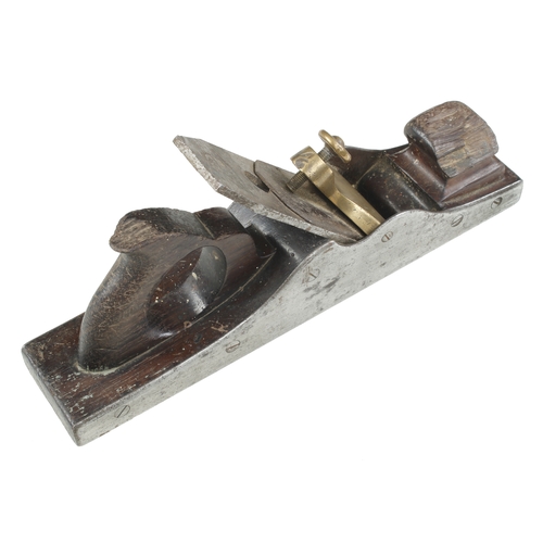 615 - A d/t steel panel plane with brass lever, chips to rosewood infill for restoration G