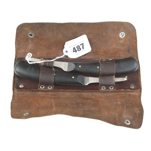 487 - A pair of hoof trimming knives by HAUPTNER with ebony handles in leather case G