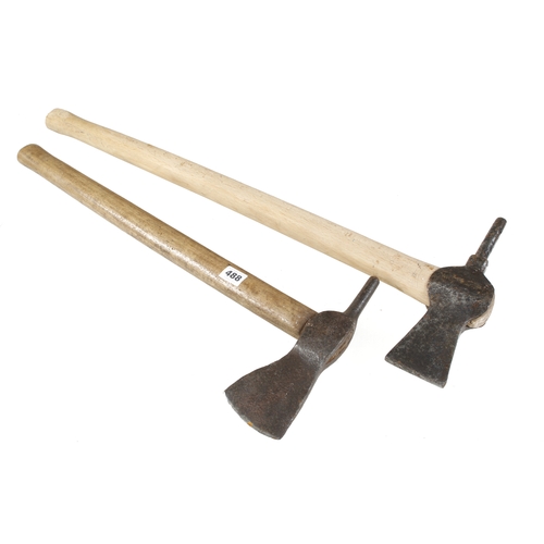 488 - Two slaughterman's pole axes, one with replaced handle G