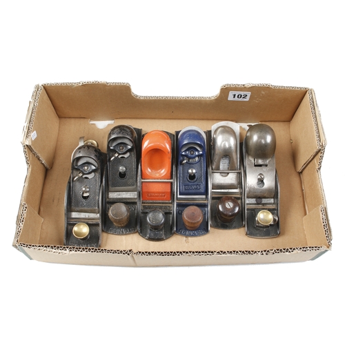 102 - Six metal block planes by STANLEY, RECORD and UNION G+