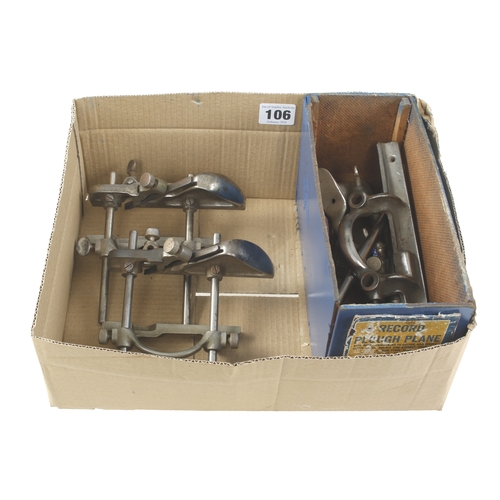 106 - A RECORD No 044 combination plane complete with all cutters and two No 043 plough planes G+