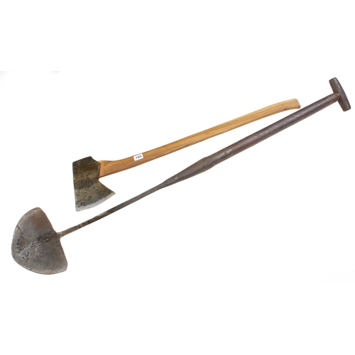 165 - A felling axe by ELWELL and a turfing spade by WHITEHOUSE G