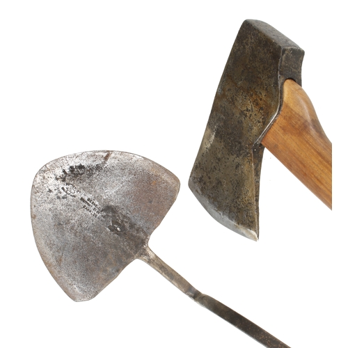 165 - A felling axe by ELWELL and a turfing spade by WHITEHOUSE G