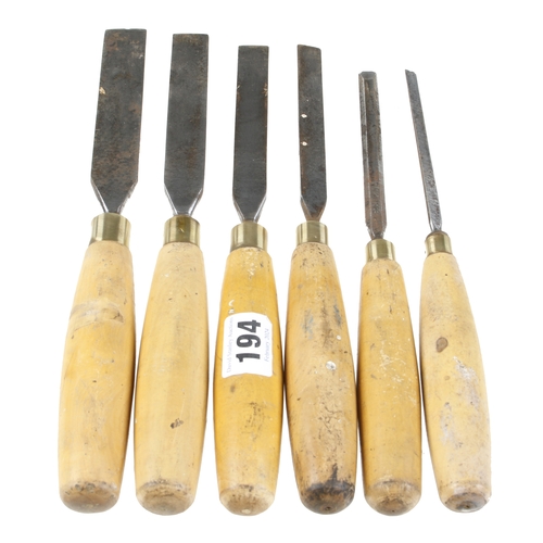 194 - Six bevel edge chisels with boxwood handles G