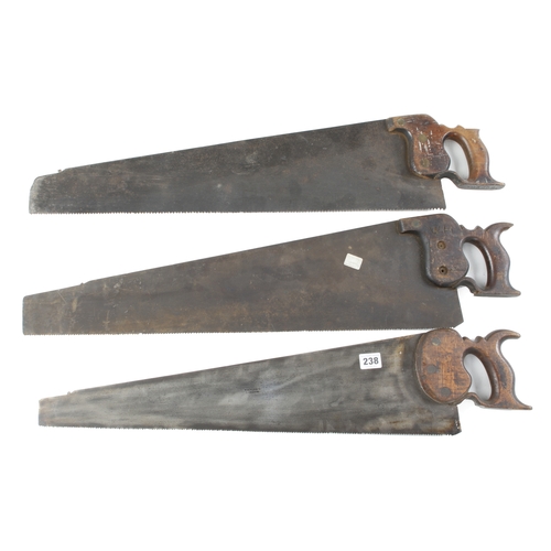 238 - Three nibbed hand saws by MOULSON, PLANT and ATKIN G