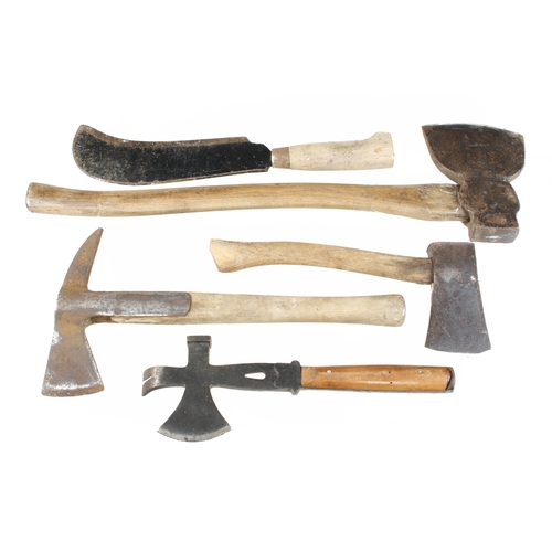 69 - A Plymouth pattern axe by ELWELL, 3 others and a bill hook G