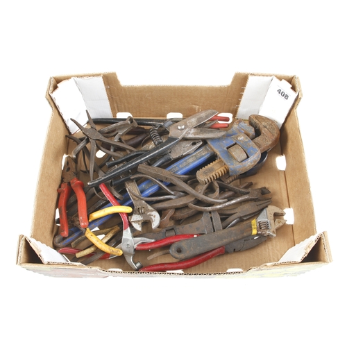 408 - Two Stilson wrenches and quantity of snips and grips G