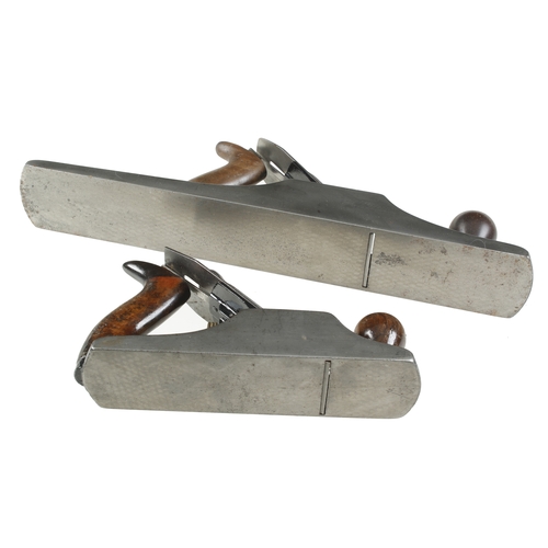 412 - STANLEY Bedrock Nos 604 1/2 and 606 tall knob bench planes with English irons, repainted G