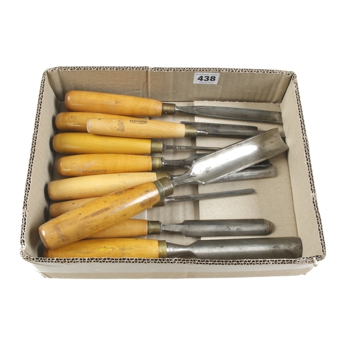 438 - Ten gouges with boxwood handles mainly by MARPLES G+