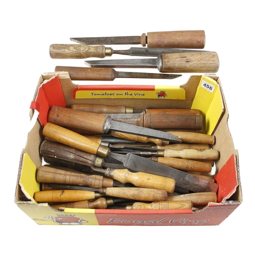 456 - Six mortice chisels and 34 other chisels, gouges and carving tools G+