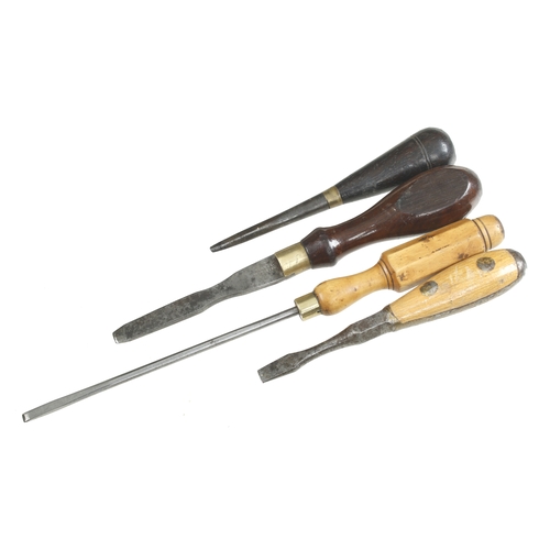 476 - Two screwdrivers by MARPLES another Perfect Pattern and an awl G++