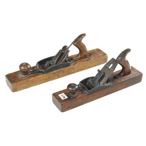 179 - Two STANLEY wood bottom jack planes Nos 127(replaced lever screw) and No 28 G