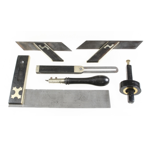 185 - Six ebony and brass tools G+