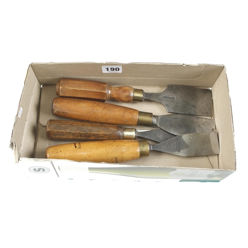 190 - Two oval back chisels, a sash pocket chisel and a 2