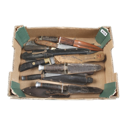 214 - 15 various knives some with leather sheaths G