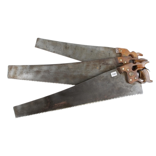 240 - Two DISSTON rip saws with finger hole handles and another G