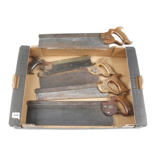 248 - A s/b and a b/b tenon saw by DISSTON and 3 other b/b saws G