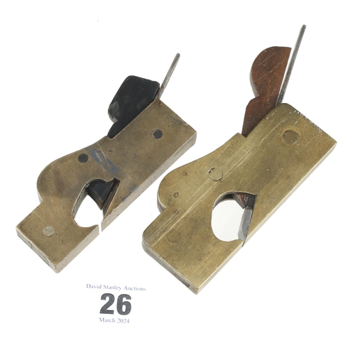 26 - A small pair of craftsman made brass rebate planes 3/8